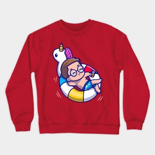 Cute Man Floating With Swimming Balloon Cartoon Crewneck Sweatshirt